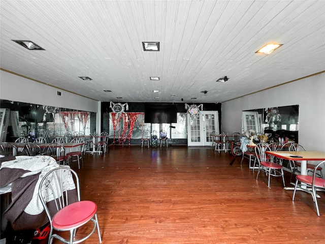 misc room with hardwood / wood-style floors and wooden ceiling