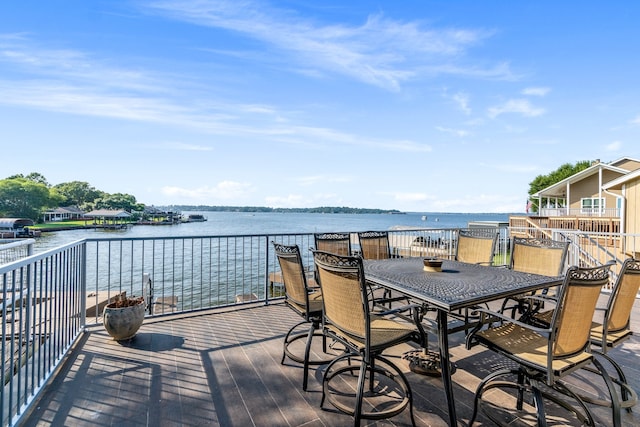 deck featuring a water view