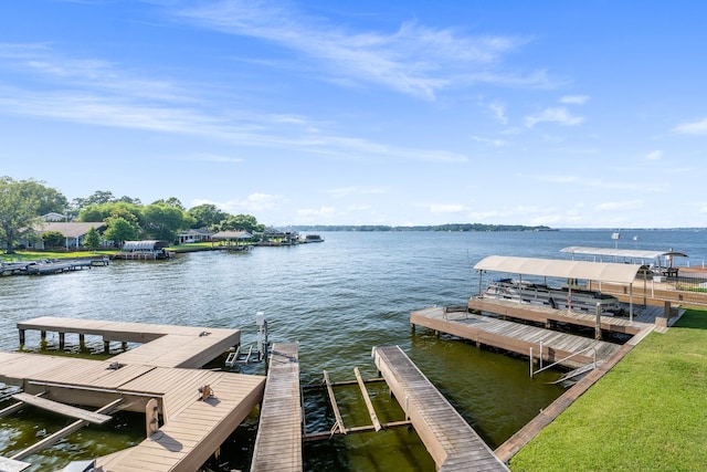 dock area with a water view