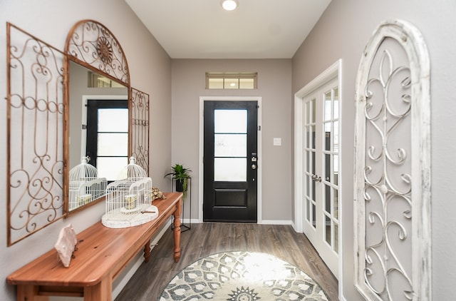 foyer featuring dark hardwood / wood-style flooring and french doors