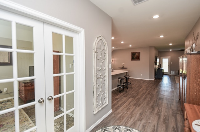 interior space featuring dark wood-type flooring and french doors