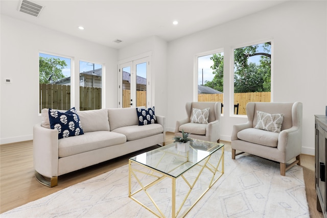 living room with a wealth of natural light and light wood-type flooring