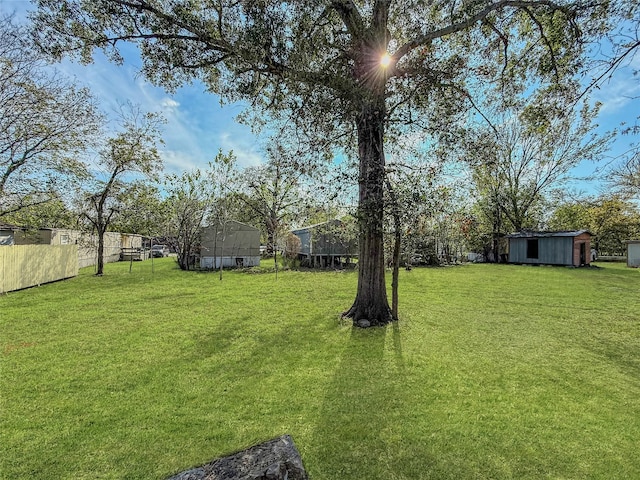 view of yard with a storage unit and a trampoline