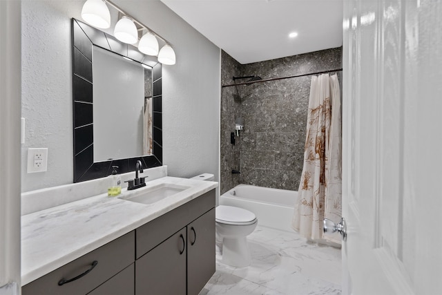 full bathroom featuring shower / tub combo, vanity, and toilet