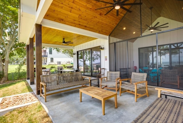 view of patio / terrace featuring ceiling fan and an outdoor living space