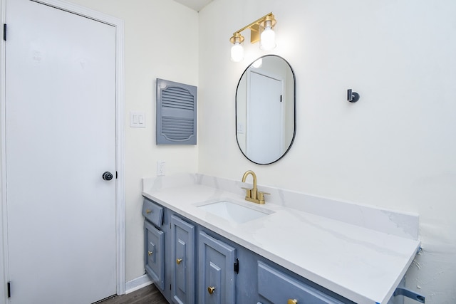 bathroom with hardwood / wood-style floors and vanity