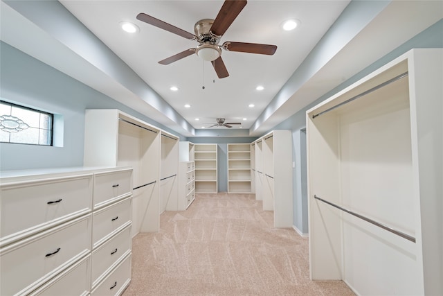 spacious closet featuring light carpet