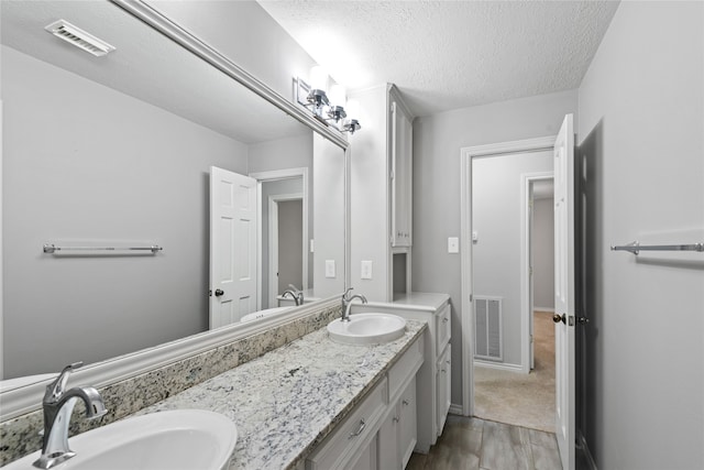 bathroom featuring vanity, a textured ceiling, and hardwood / wood-style flooring