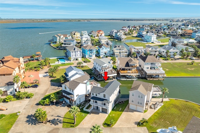 aerial view featuring a water view