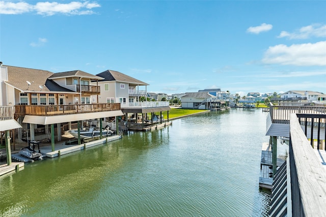 view of dock with a water view