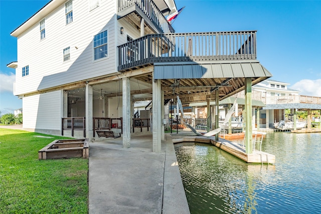 view of dock with a water view