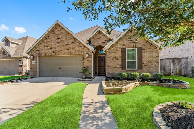 view of front of property with a garage and a front yard