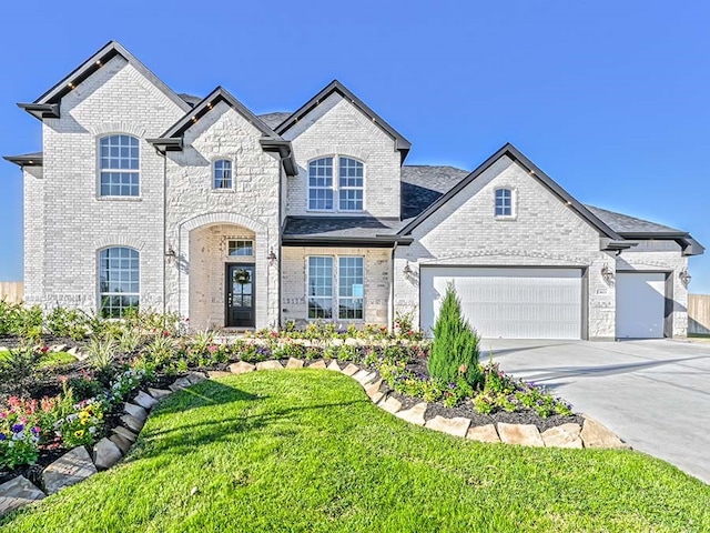 view of front of house with a garage and a front yard