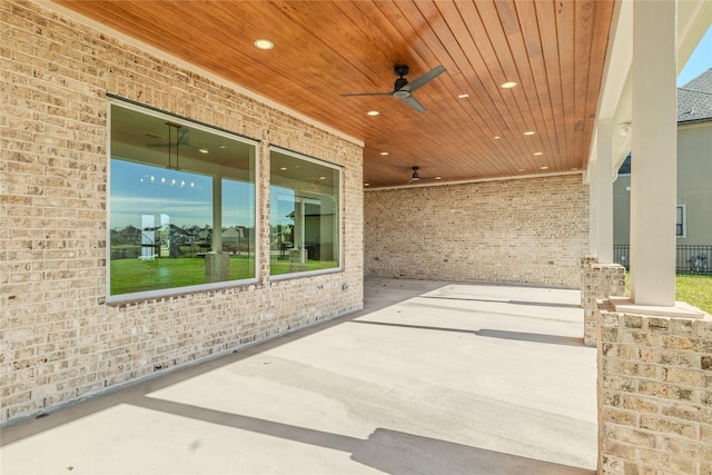 view of patio featuring ceiling fan