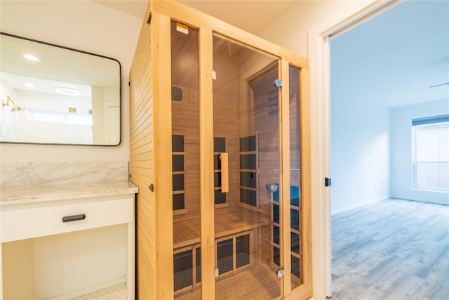 view of sauna / steam room featuring wood-type flooring