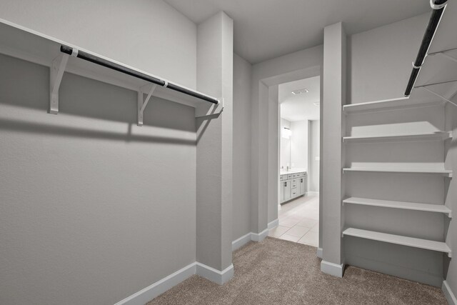 spacious closet featuring light carpet