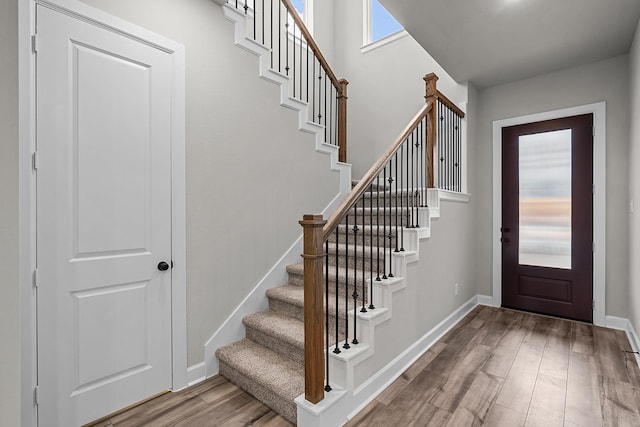 foyer entrance with hardwood / wood-style flooring