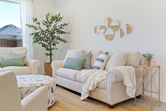 living room with hardwood / wood-style flooring