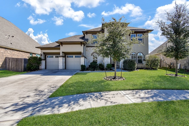 view of front of house featuring a front yard and a garage