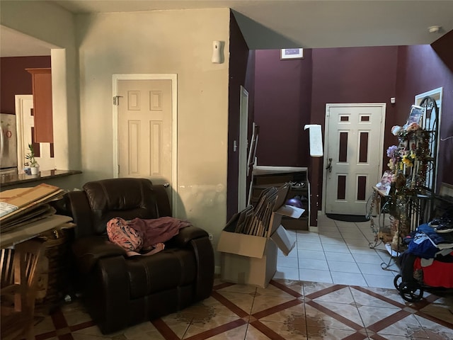 living room featuring light tile patterned floors