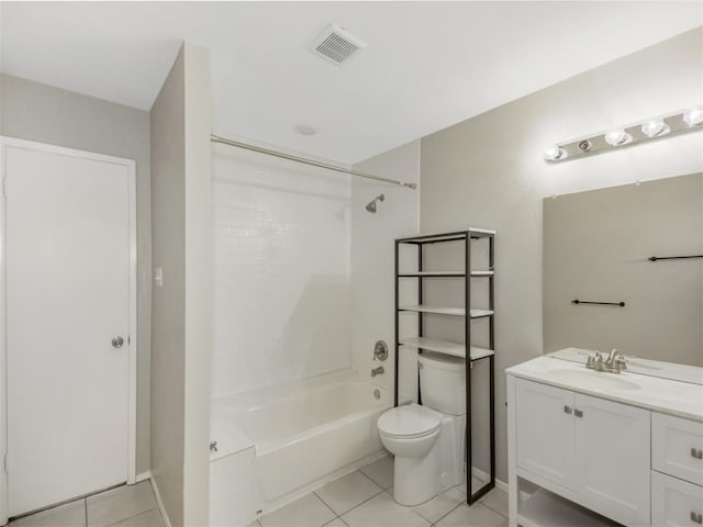 full bathroom featuring tile patterned floors, shower / washtub combination, vanity, and toilet