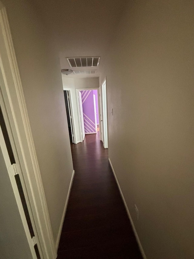 hallway featuring dark wood-type flooring