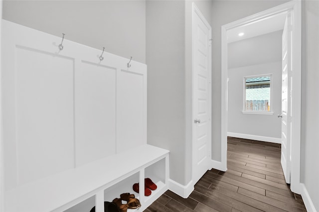 mudroom featuring dark hardwood / wood-style flooring