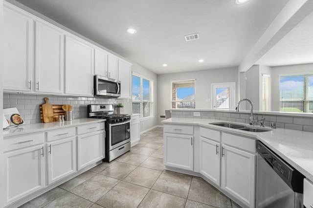 kitchen with sink, white cabinetry, and stainless steel appliances