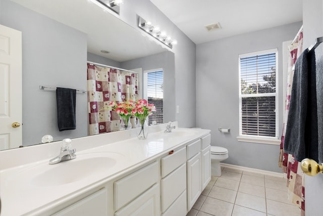 bathroom featuring tile patterned flooring, vanity, and toilet