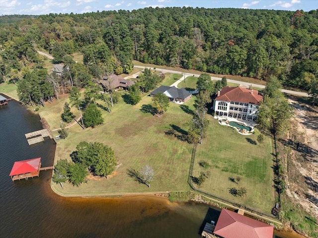 aerial view with a water view