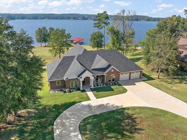 bird's eye view featuring a water view