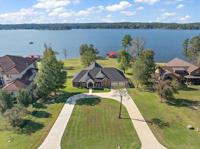 aerial view featuring a water view