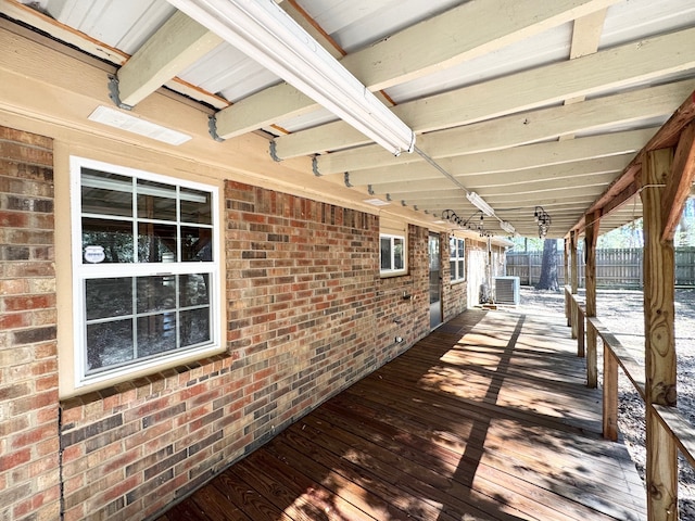 wooden terrace with central air condition unit