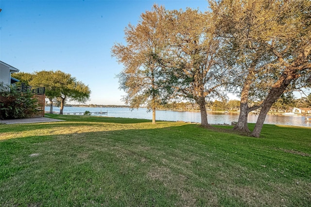 view of yard with a water view