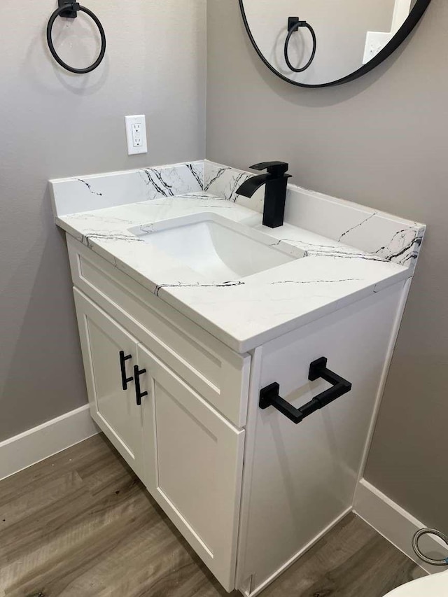 bathroom with vanity and wood-type flooring