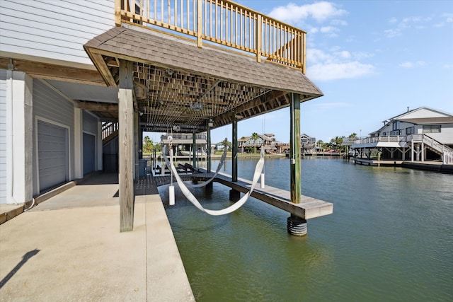 dock area with a water view