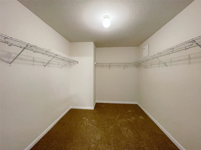 spacious closet featuring dark carpet