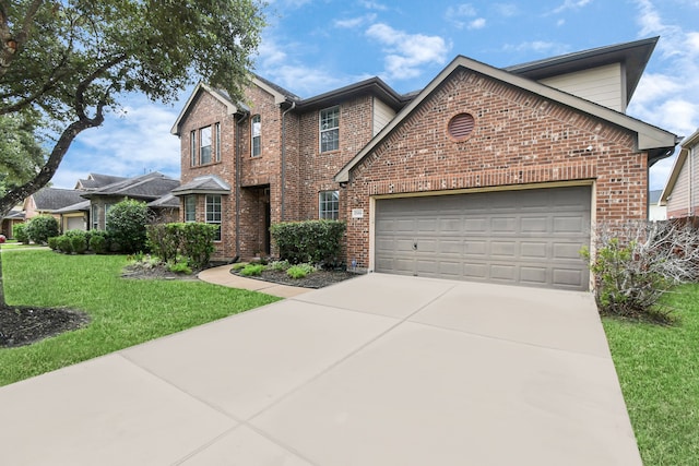 front facade with a garage and a front yard