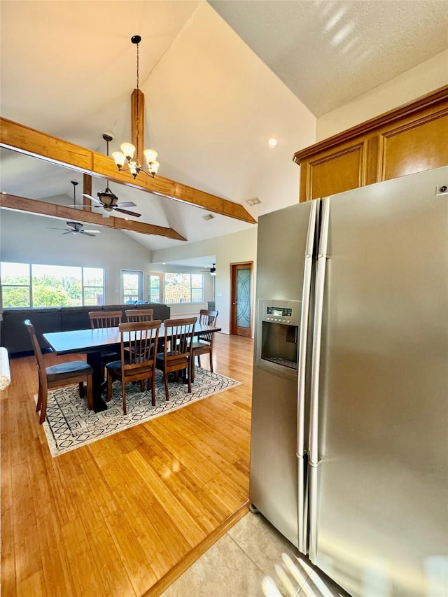 113 Cottonwood Rd, Trinity, TX 75862 - dining space with a ceiling fan, a chandelier, plenty of natural light, light wood-type flooring, and recessed lighting