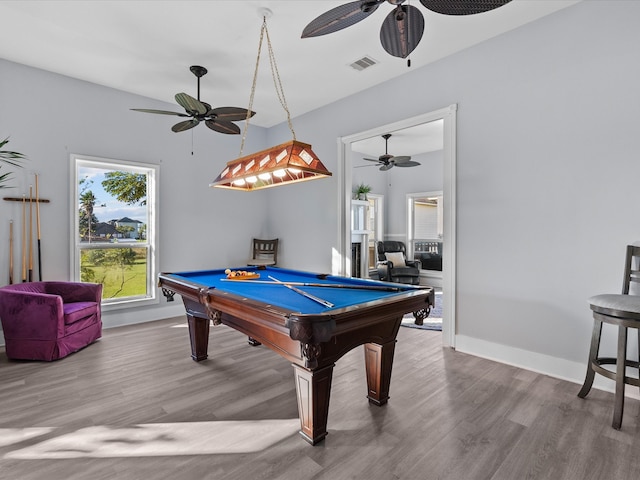 rec room featuring hardwood / wood-style flooring and pool table