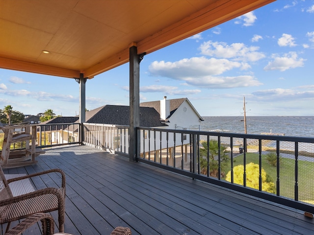 deck with a water view