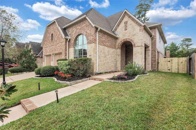 view of front of house featuring a front lawn and a garage