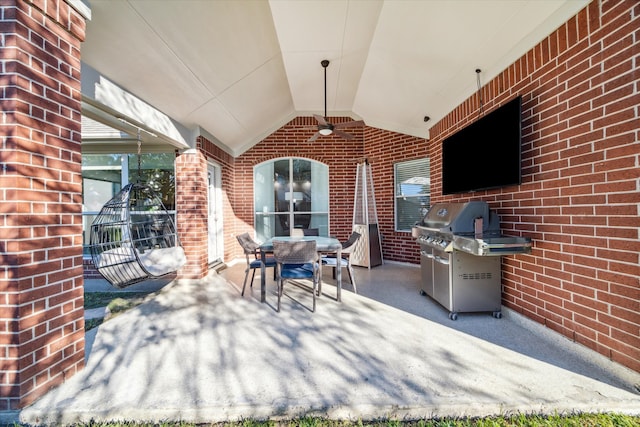 view of patio featuring ceiling fan and area for grilling