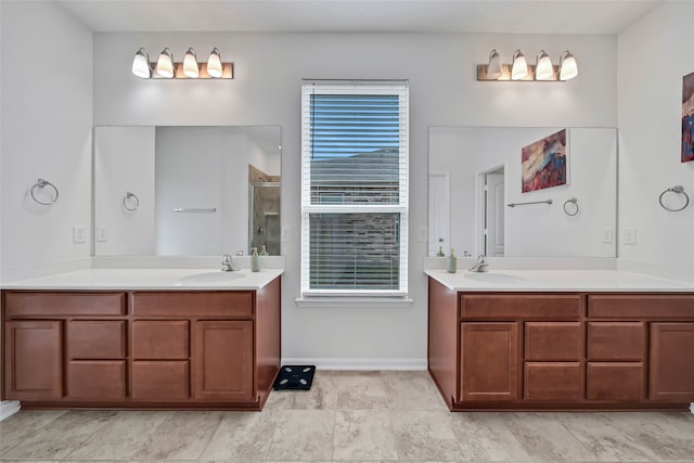 bathroom with vanity and walk in shower