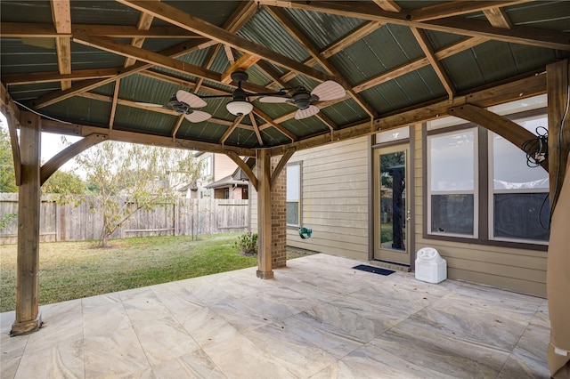 view of patio with a gazebo and ceiling fan