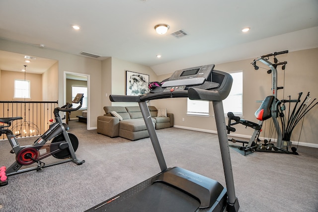 workout room with light carpet