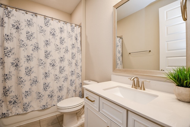 full bathroom with tile patterned floors, vanity, shower / bath combination with curtain, and toilet