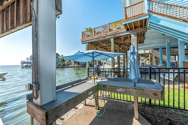 view of dock with a water view