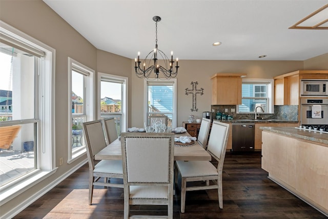 151 Bamaku Bnd, Tiki Island, TX 77554 - dining space with a chandelier, recessed lighting, and dark wood finished floors