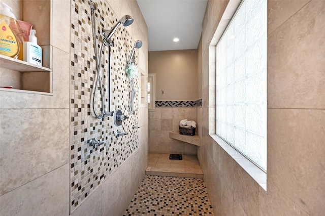 151 Bamaku Bnd, Tiki Island, TX 77554 - full bath featuring tile walls, a walk in shower, and recessed lighting